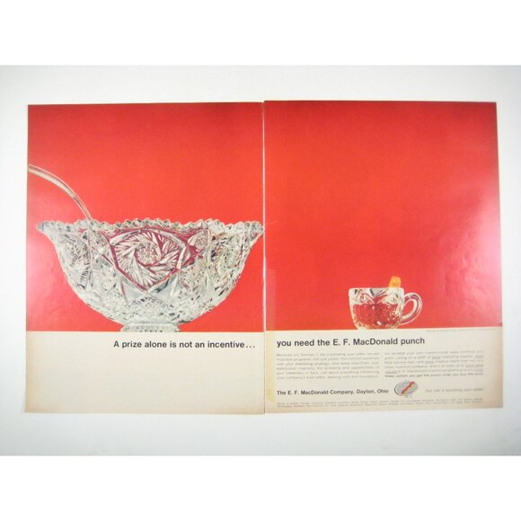 Vintage 1966 EF MacDonald Punch Bowl Crystal Print Ad 2 Pages MOD Home Decor - Picture 1 of 2